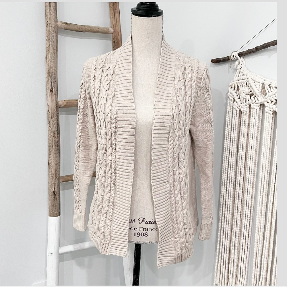LL BEAN  cable knit open front cardigan Sz M